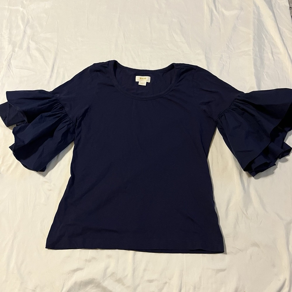 Maeve by Anthropologie Women S Blue‎ Ruffle Sleeve Tee Blouse Romantic Cottage